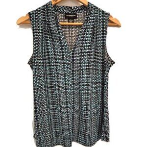 Liz Claiborne Sleeveless Black/Teal/Blue Work Top, Size Small